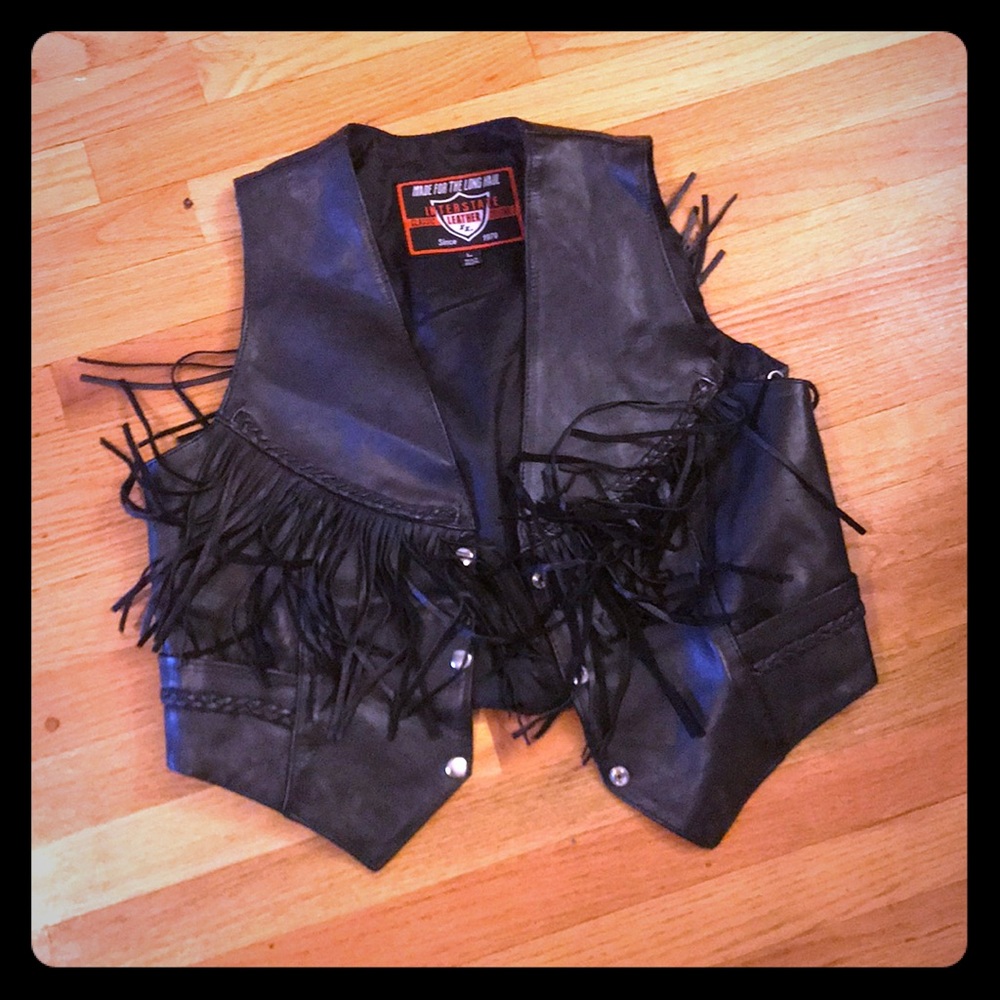 Leather fringe vest